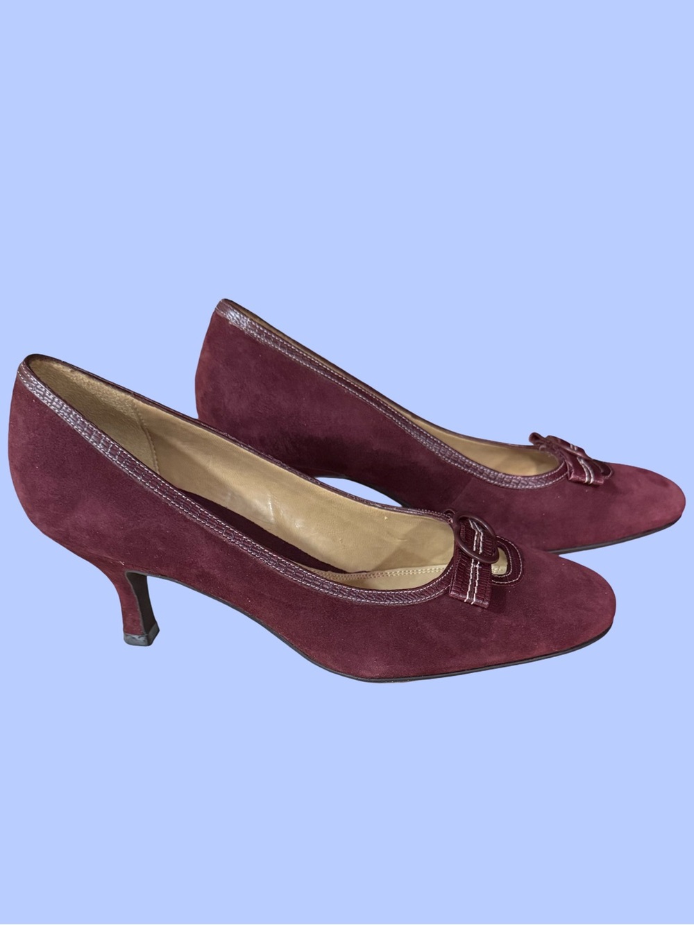 Naturalizer Burgundy Suede Mid-Heel Pumps with Bow Accent WIDE WIDTH